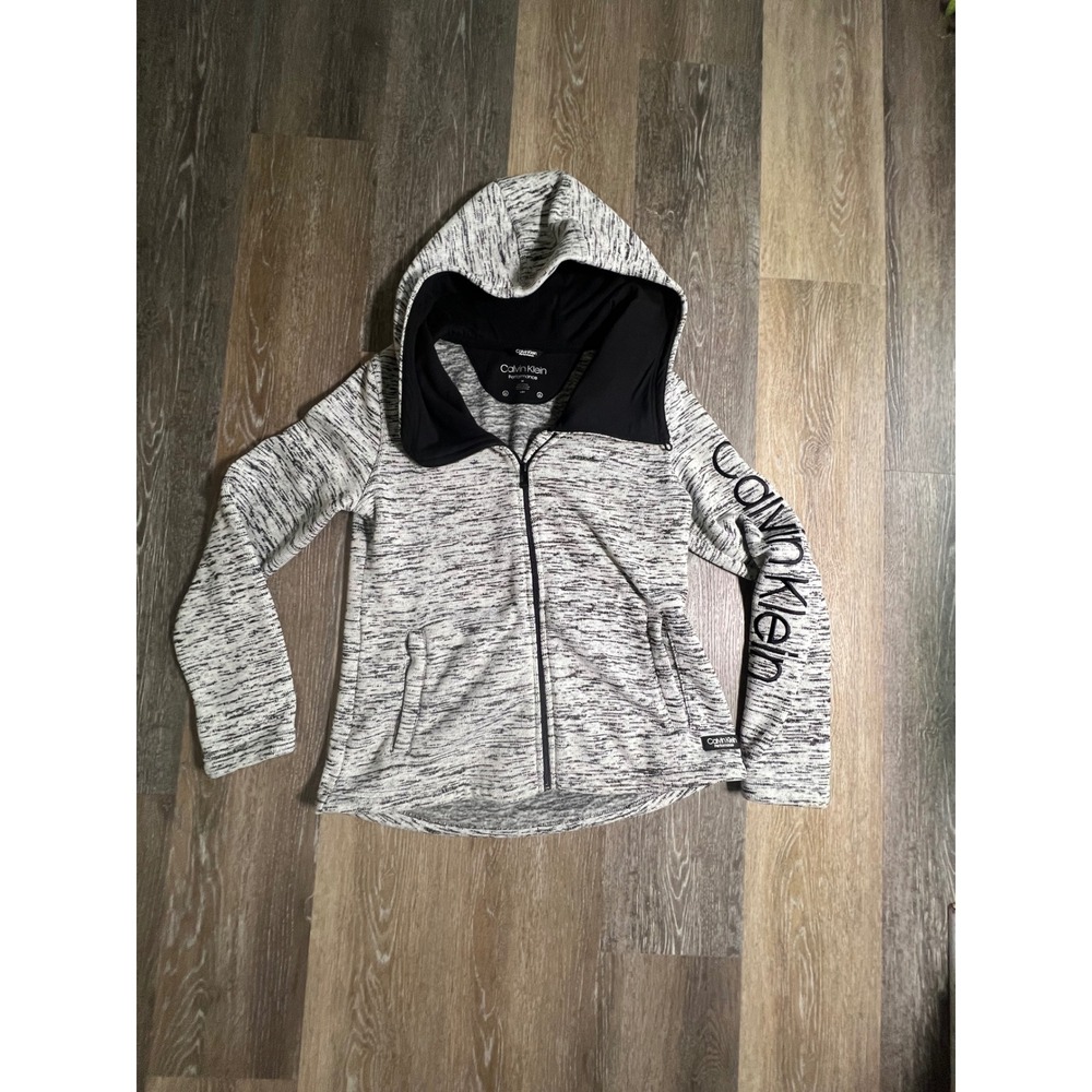 Calvin Klein Performance Hoodie Womens Medium‎ Black White Excellent Logo Sleeve